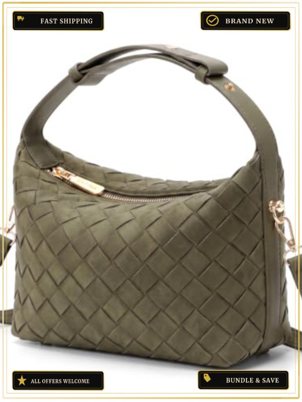 Handwoven Faux Suede Hobo Shoulder Bag Vegan Leather Tote
